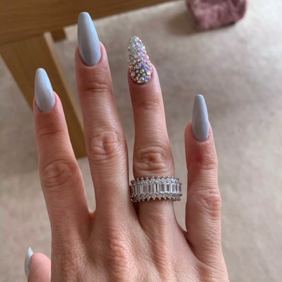 Emerald Cut Silver Eternity Ring - Picture 6 of 7